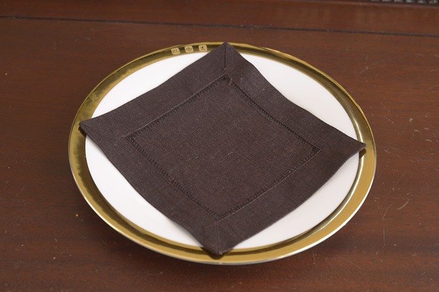 Solid color Hemstitch Cocktail Napkin 6". Chocolate Fondant - Click Image to Close